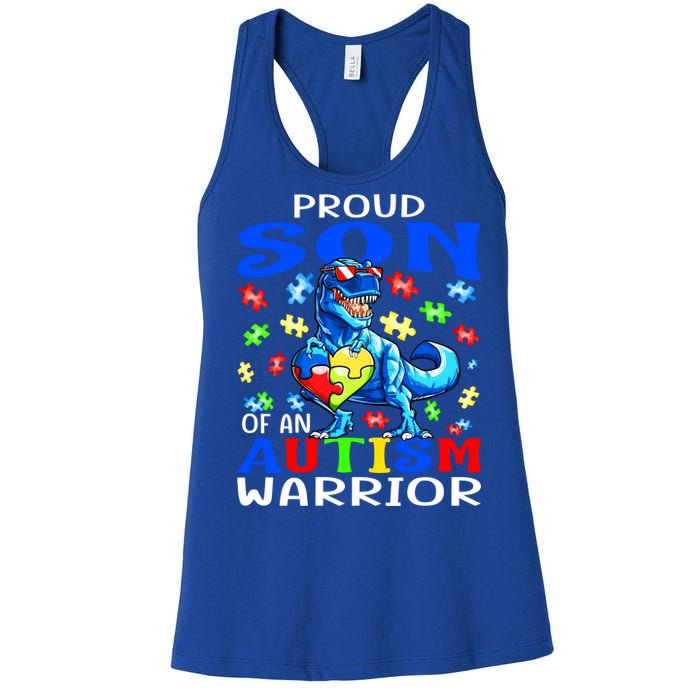 Proud Son Of An Autism Warrior Dinosaur Great Gift Women's Racerback Tank