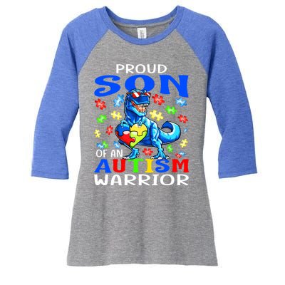 Proud Son Of An Autism Warrior Dinosaur Great Gift Women's Tri-Blend 3/4-Sleeve Raglan Shirt