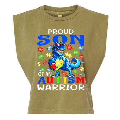 Proud Son Of An Autism Warrior Dinosaur Great Gift Garment-Dyed Women's Muscle Tee