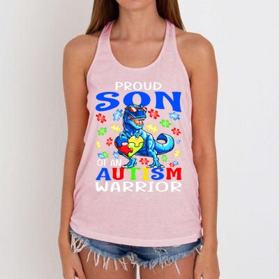 Proud Son Of An Autism Warrior Dinosaur Great Gift Women's Knotted Racerback Tank