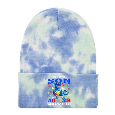 Proud Son Of An Autism Warrior Dinosaur Great Gift Tie Dye 12in Knit Beanie