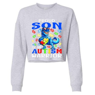 Proud Son Of An Autism Warrior Dinosaur Great Gift Cropped Pullover Crew