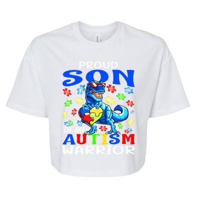 Proud Son Of An Autism Warrior Dinosaur Great Gift Bella+Canvas Jersey Crop Tee