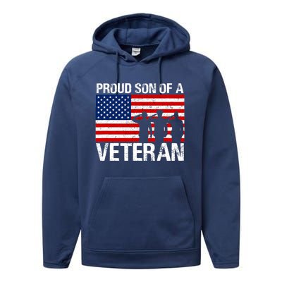 Proud Son Of A Army Veteran Gift Performance Fleece Hoodie