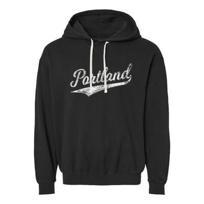 Portland State Of Oregon Baseball Script Flag Swoosh Garment-Dyed Fleece Hoodie