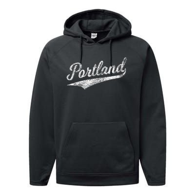 Portland State Of Oregon Baseball Script Flag Swoosh Performance Fleece Hoodie