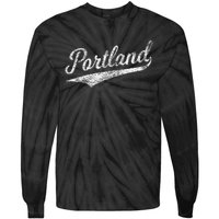 Portland State Of Oregon Baseball Script Flag Swoosh Tie-Dye Long Sleeve Shirt