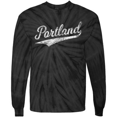 Portland State Of Oregon Baseball Script Flag Swoosh Tie-Dye Long Sleeve Shirt