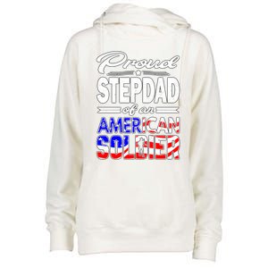 Proud Stepdad Of An American Soldier Funny Gift Step Dad Tee Womens Funnel Neck Pullover Hood