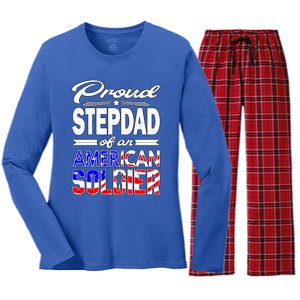 Proud Stepdad Of An American Soldier Funny Gift Step Dad Tee Women's Long Sleeve Flannel Pajama Set 