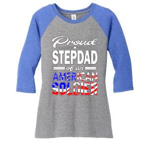 Proud Stepdad Of An American Soldier Funny Gift Step Dad Tee Women's Tri-Blend 3/4-Sleeve Raglan Shirt