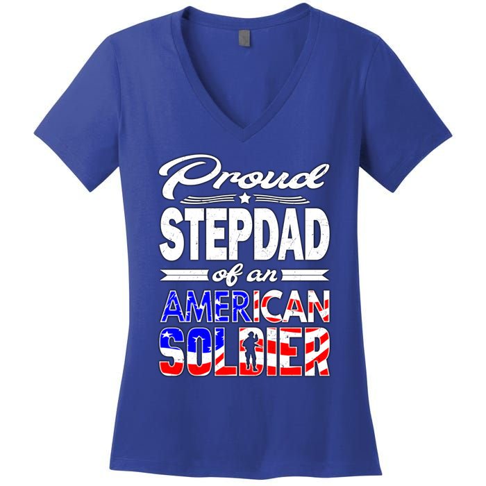 Proud Stepdad Of An American Soldier Funny Gift Step Dad Tee Women's V-Neck T-Shirt