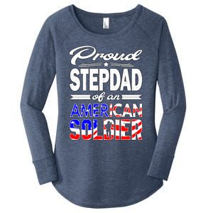 Proud Stepdad Of An American Soldier Funny Gift Step Dad Tee Women's Perfect Tri Tunic Long Sleeve Shirt