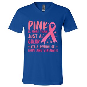 Pink Symbol Of Hope And Strength Breast Cancer Support Gift V-Neck T-Shirt