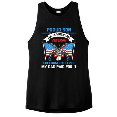 Proud Son Of A Vietnam Veteran Veteran Day US Army Ladies PosiCharge Tri-Blend Wicking Tank