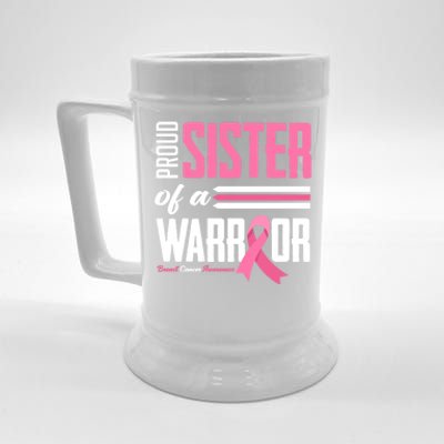 Proud Sister Of A Warrior Sister Breast Cancer Awareness Gift Beer Stein