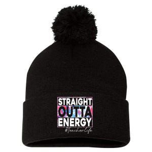 Paraprofessional Straight Outta Energy Teacher Life Rainbow Pom Pom 12in Knit Beanie