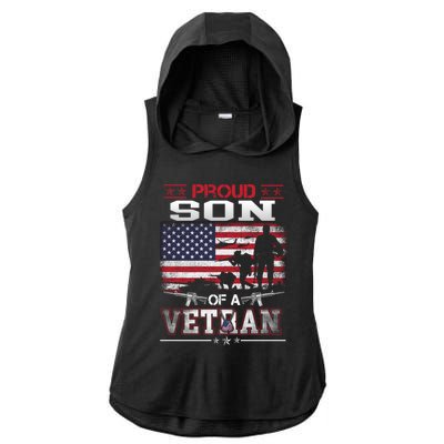 Proud Son Of A Veteran Vintage Flag Military Veterans Day Meaningful Gift Ladies PosiCharge Tri-Blend Wicking Draft Hoodie Tank