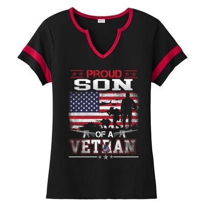 Proud Son Of A Veteran Vintage Flag Military Veterans Day Meaningful Gift Ladies Halftime Notch Neck Tee