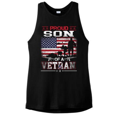 Proud Son Of A Veteran Vintage Flag Military Veterans Day Meaningful Gift Ladies PosiCharge Tri-Blend Wicking Tank