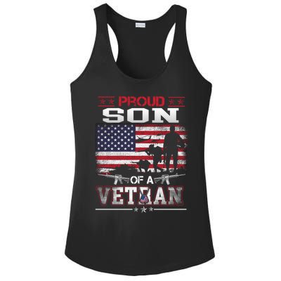 Proud Son Of A Veteran Vintage Flag Military Veterans Day Meaningful Gift Ladies PosiCharge Competitor Racerback Tank