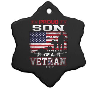 Proud Son Of A Veteran Vintage Flag Military Veterans Day Meaningful Gift Ceramic Star Ornament