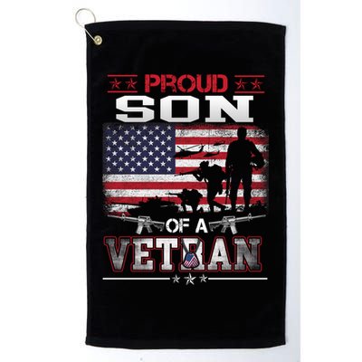 Proud Son Of A Veteran Vintage Flag Military Veterans Day Meaningful Gift Platinum Collection Golf Towel