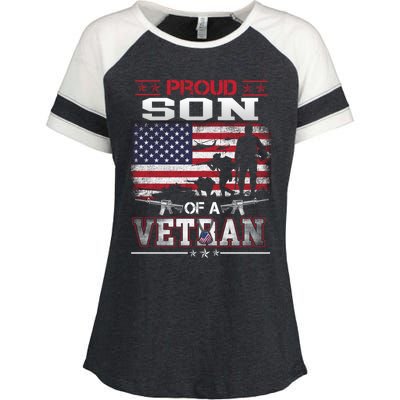 Proud Son Of A Veteran Vintage Flag Military Veterans Day Meaningful Gift Enza Ladies Jersey Colorblock Tee