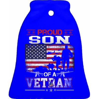 Proud Son Of A Veteran Vintage Flag Military Veterans Day Meaningful Gift Ceramic Bell Ornament