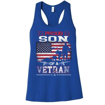 Proud Son Of A Veteran Vintage Flag Military Veterans Day Meaningful Gift Women's Racerback Tank