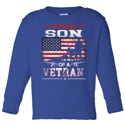 Proud Son Of A Veteran Vintage Flag Military Veterans Day Meaningful Gift Toddler Long Sleeve Shirt