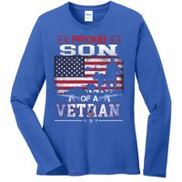 Proud Son Of A Veteran Vintage Flag Military Veterans Day Meaningful Gift Ladies Long Sleeve Shirt