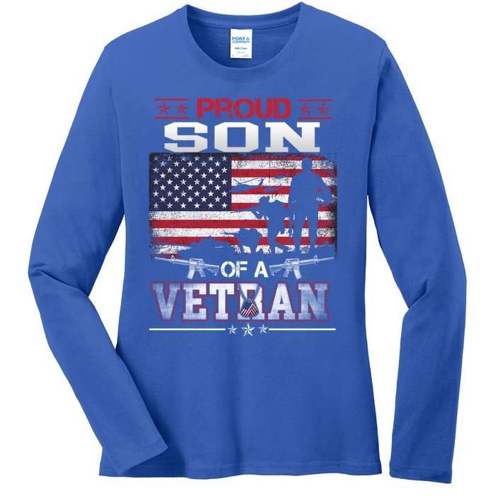 Proud Son Of A Veteran Vintage Flag Military Veterans Day Meaningful Gift Ladies Long Sleeve Shirt