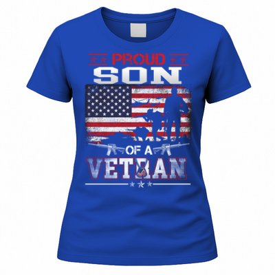 Proud Son Of A Veteran Vintage Flag Military Veterans Day Meaningful Gift Women's T-Shirt