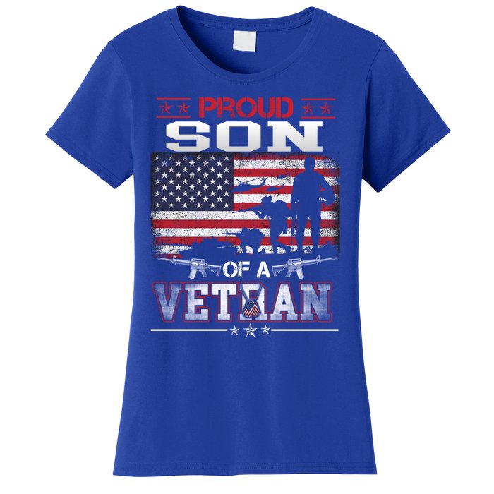 Proud Son Of A Veteran Vintage Flag Military Veterans Day Meaningful Gift Women's T-Shirt