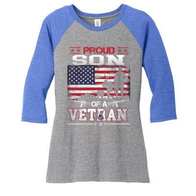 Proud Son Of A Veteran Vintage Flag Military Veterans Day Meaningful Gift Women's Tri-Blend 3/4-Sleeve Raglan Shirt