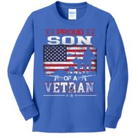 Proud Son Of A Veteran Vintage Flag Military Veterans Day Meaningful Gift Kids Long Sleeve Shirt