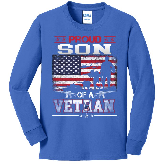 Proud Son Of A Veteran Vintage Flag Military Veterans Day Meaningful Gift Kids Long Sleeve Shirt