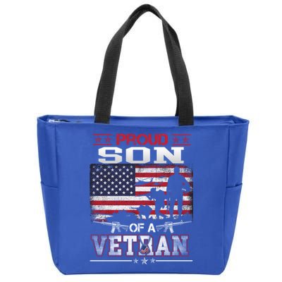 Proud Son Of A Veteran Vintage Flag Military Veterans Day Meaningful Gift Zip Tote Bag