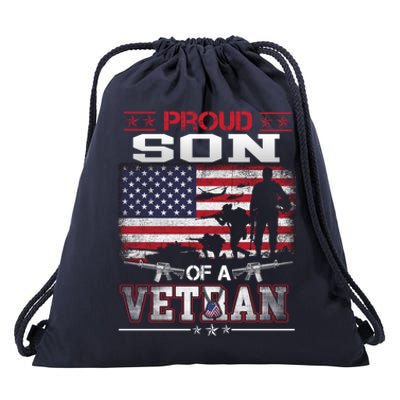 Proud Son Of A Veteran Vintage Flag Military Veterans Day Meaningful Gift Drawstring Bag