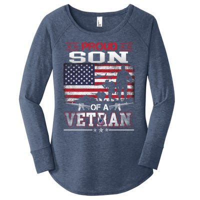 Proud Son Of A Veteran Vintage Flag Military Veterans Day Meaningful Gift Women's Perfect Tri Tunic Long Sleeve Shirt