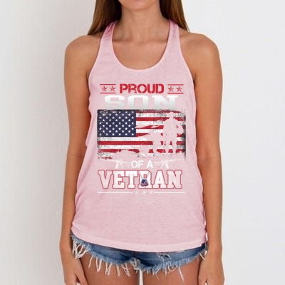 Proud Son Of A Veteran Vintage Flag Military Veterans Day Meaningful Gift Women's Knotted Racerback Tank