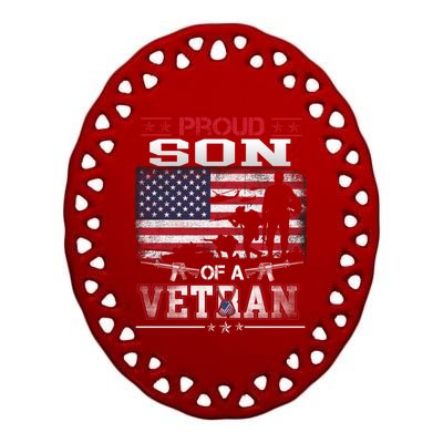 Proud Son Of A Veteran Vintage Flag Military Veterans Day Meaningful Gift Ceramic Oval Ornament