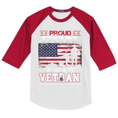 Proud Son Of A Veteran Vintage Flag Military Veterans Day Meaningful Gift Kids Colorblock Raglan Jersey