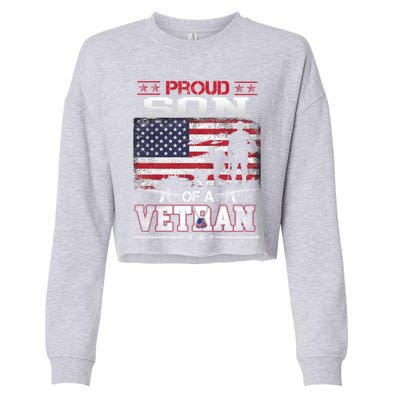 Proud Son Of A Veteran Vintage Flag Military Veterans Day Meaningful Gift Cropped Pullover Crew