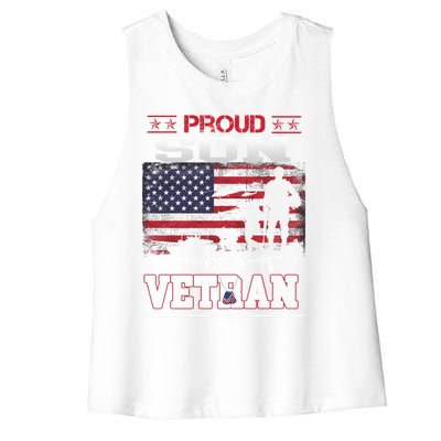 Proud Son Of A Veteran Vintage Flag Military Veterans Day Meaningful Gift Women's Racerback Cropped Tank