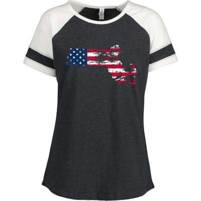 Patriotic State Of Massachusetts USA Flag Enza Ladies Jersey Colorblock Tee