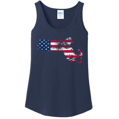 Patriotic State Of Massachusetts USA Flag Ladies Essential Tank