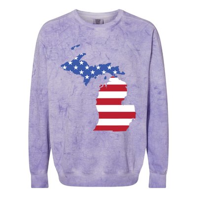 Patriotic State Of Michigan Usa Flag Colorblast Crewneck Sweatshirt