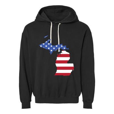 Patriotic State Of Michigan Usa Flag Garment-Dyed Fleece Hoodie